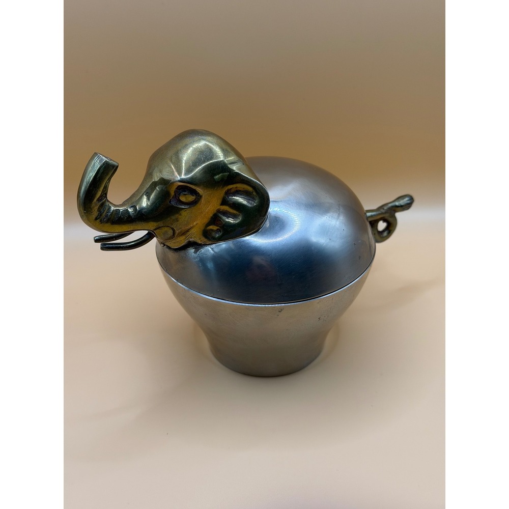 Vintage Brass Elephant Trinket Box with Aluminum Base Decorative box 4" Wide